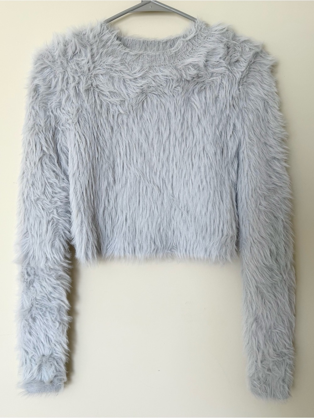 Forever 21 Faux Fur Light Gray Cropped Sweater Top
